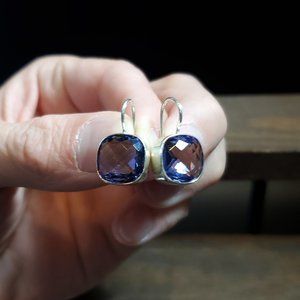 Sterling Silver Beautiful Purple Faceted Glass Earrings